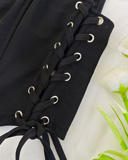 Top Corset Ajustabil cu Șireturi în Stil Negru Elegant - Combinație Perfectă de Confort și Stil Sofisticat pentru Oricare Garderobă Modernă