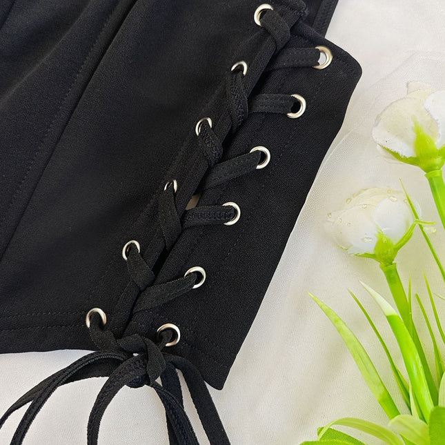 Top Corset Ajustabil cu Șireturi în Stil Negru Elegant - Combinație Perfectă de Confort și Stil Sofisticat pentru Oricare Garderobă Modernă