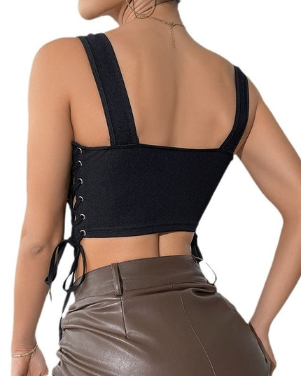 Top Corset Ajustabil cu Șireturi în Stil Negru Elegant - Combinație Perfectă de Confort și Stil Sofisticat pentru Oricare Garderobă Modernă