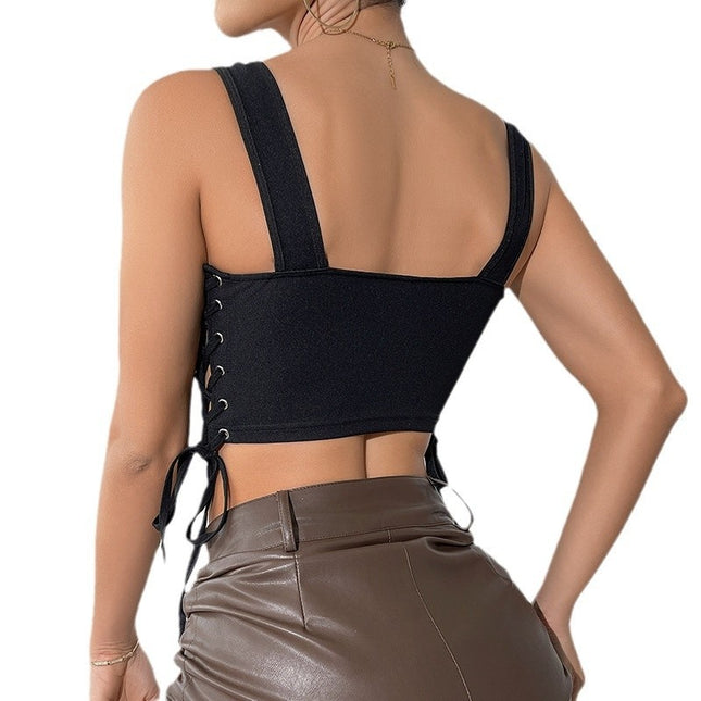 Top Corset Ajustabil cu Șireturi în Stil Negru Elegant - Combinație Perfectă de Confort și Stil Sofisticat pentru Oricare Garderobă Modernă