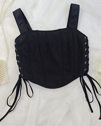 Top Corset Ajustabil cu Șireturi în Stil Negru Elegant - Combinație Perfectă de Confort și Stil Sofisticat pentru Oricare Garderobă Modernă
