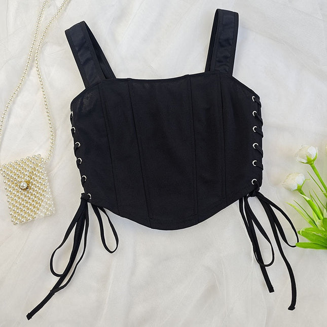 Top Corset Ajustabil cu Șireturi în Stil Negru Elegant - Combinație Perfectă de Confort și Stil Sofisticat pentru Oricare Garderobă Modernă