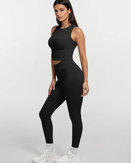 Top Sport Negru Seamless cu Bustieră Integrată – Crop Top Fitness Dama pentru Sală și Yoga – Susținere și Confort